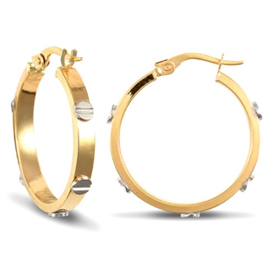 9ct Yellow & White Gold 3mm Hoop Earring
