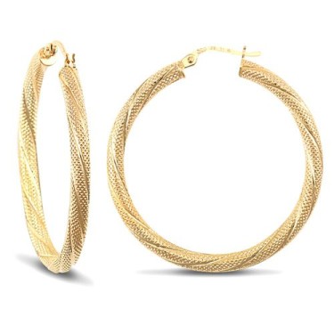 9ct Yellow Gold Frosted Hoop Earrings