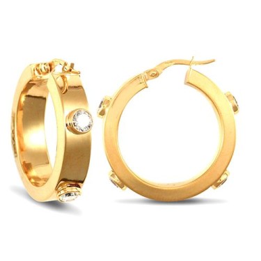 9ct Yellow Gold Hoop Earrings With Cubic Zirconia Stones