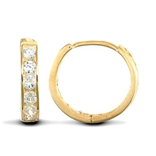 9ct Yellow Gold Huggie Earrings With Cubic Zirconia Stones