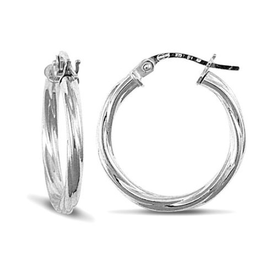 9ct White Gold Twist Hoop Earrings