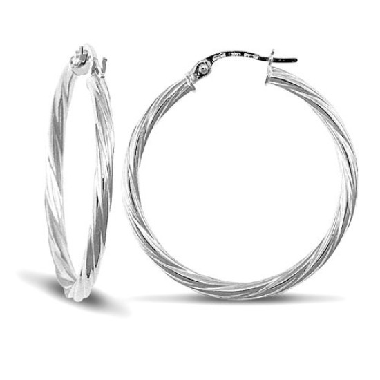 9ct White Gold Twist Hoop Earrings