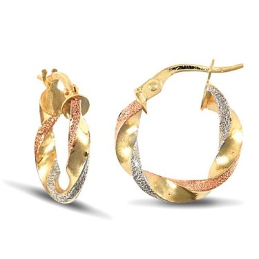 9ct 3 Coloured Gold Hoop Earrings