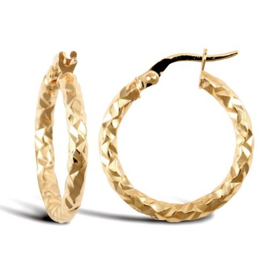 9ct Yellow Gold Hammered Oval Hoop Earrings