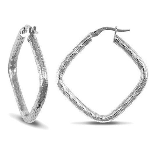 9ct White Gold Square Hoop Earrings