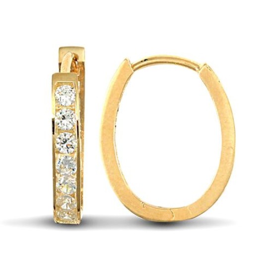 9ct Yellow Gold Cubic Zirconia Set Oval Huggie Earrings