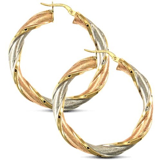 9ct 3 Colour Gold Twisted Hoop Earrings