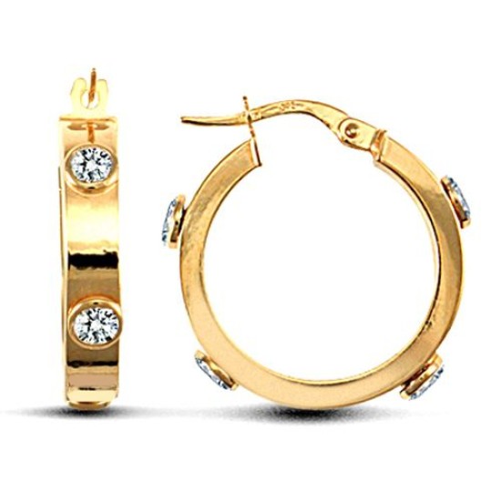 9ct Yellow Gold CZ Set Hoop Earrings
