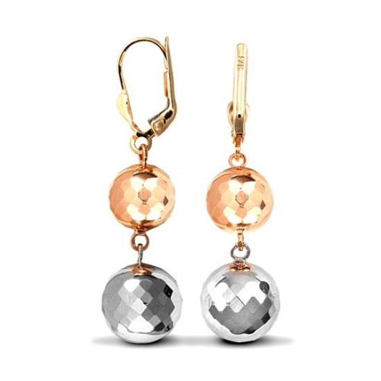 9ct Three Colour Gold Bead Drop Earrings