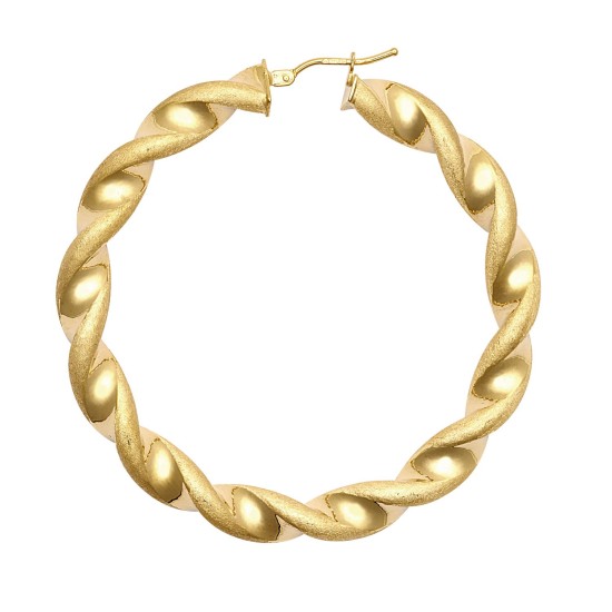 9ct Yellow Gold Polished & Frosted Twist Hoop Earring