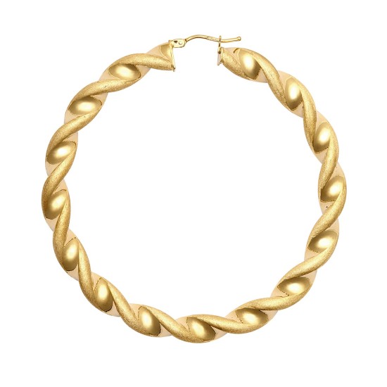 9ct Yellow Gold Polished & Frosted Twist Hoop Earring