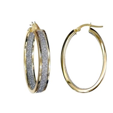 9ct Yellow Gold Oval Double Sided Moon Dust Hoop Earring