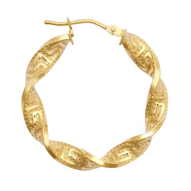 9ct Yellow Greek Key hoop earring