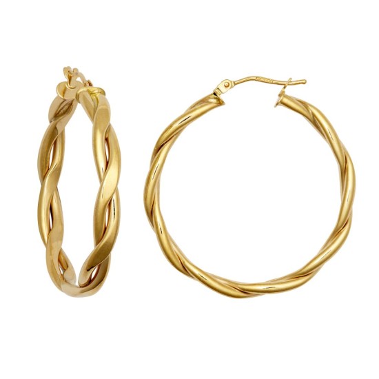 9ct Yellow Double Tubed Plaited Polished hoop earring