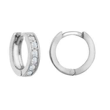 9ct White Single Row CZ Huggie Earring