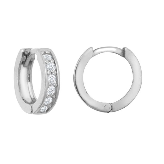 9ct White Single Row CZ Huggie Earring