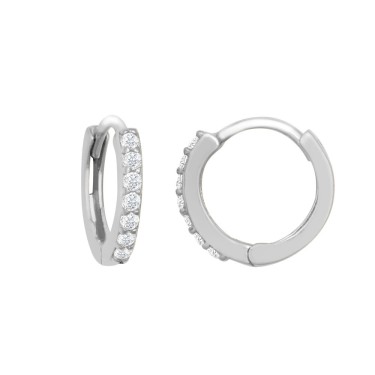 9ct White Gold CZ Set 10mm Huggie Earrings