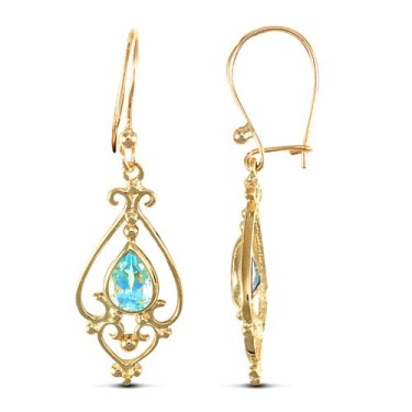 9ct Yellow Gold Blue Topaz Drop Earrings