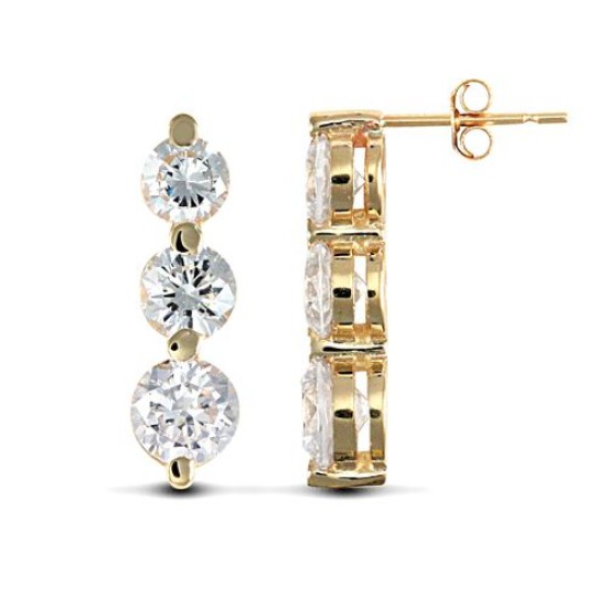 9ct Yellow Gold 3 Stone Cubic Zirconia Drop Stud Earrings