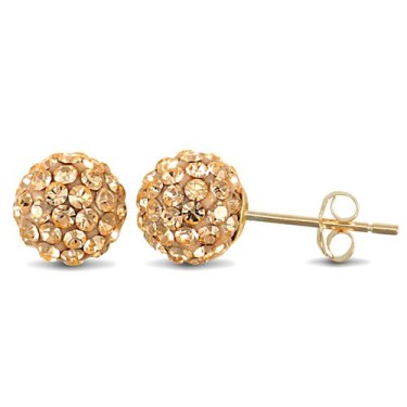 9ct Yellow Gold Crystal Ball Stud Earrings