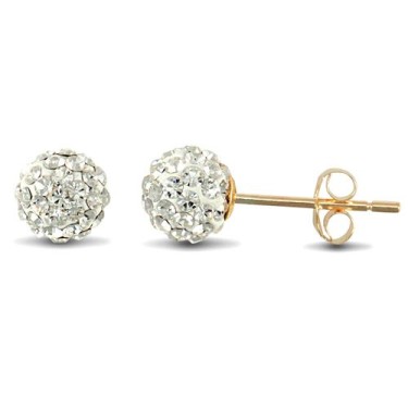9ct Yellow Gold Crystal Ball Stud Earrings
