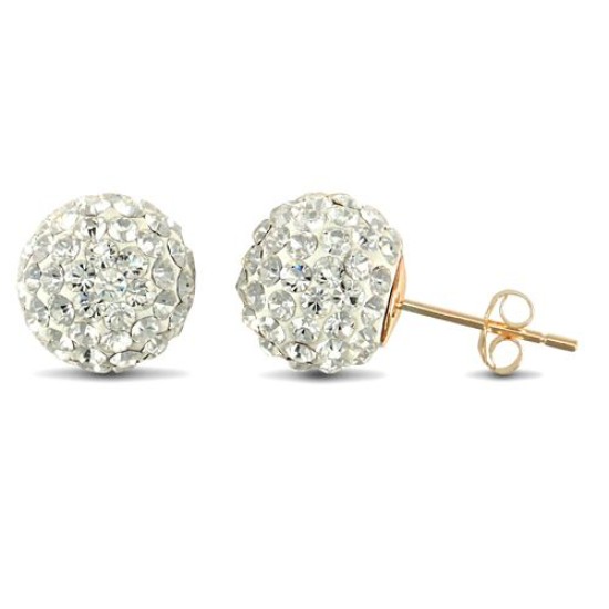9ct Yellow Gold Crystal Ball Stud Earrings