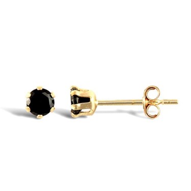9ct Yellow Gold Black Cubic Zirconia Claw Set Studs