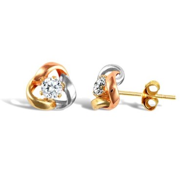9ct Three-Colour Gold Cubic Zirconia Knot Studs