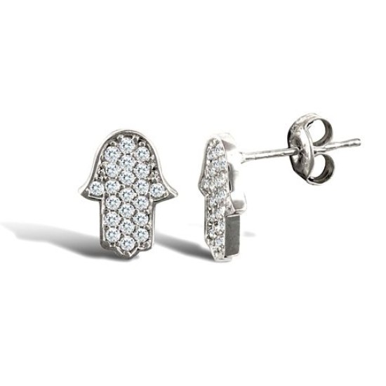 9ct White Gold Hamsa Stud Earrings