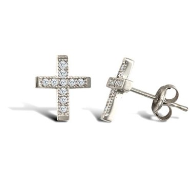 9ct White Gold Cross Stud Earrings