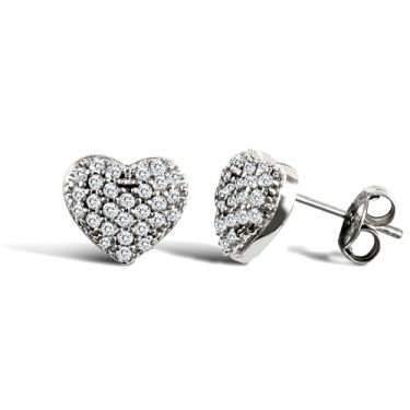 9ct White Gold Domed Heart Stud Earrings