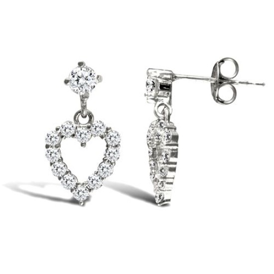 9ct White Gold Heart Drop Stud Earrings