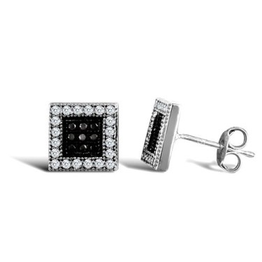 9ct White Gold Square Cubic Zirconia Stud Earrings