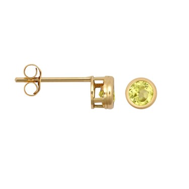 9ct Yellow Rub-over Set Peridot Stud Earrings