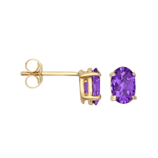 9ct Yellow Gold 6x4 Amethyst Stud Earrings