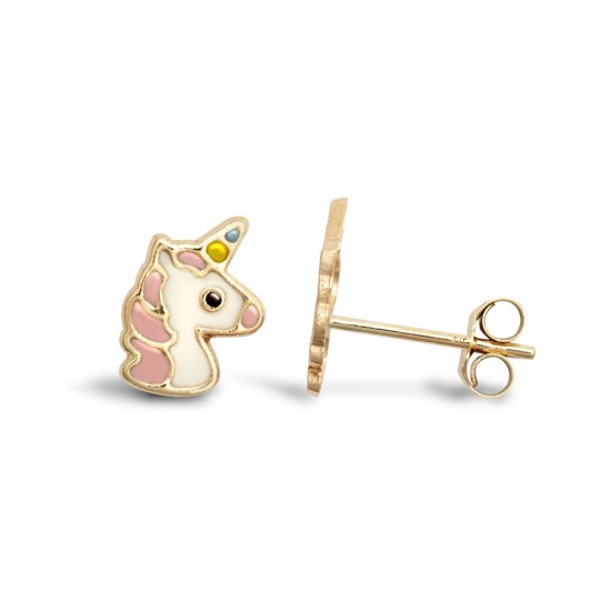 9ct Yellow Enamelled Unicorn Stud Earrings