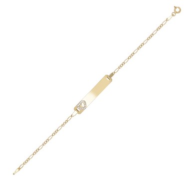9ct Figaro ID Bracelet with CZ Set Heart