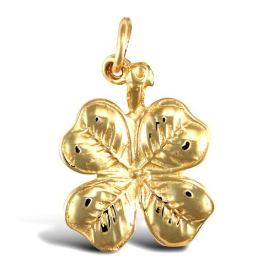 9ct Yellow Gold Solid Four Leaf Clover Pendant