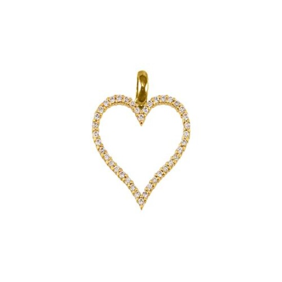 9ct Yellow Gold White Round Brilliant Cubic Zirconia Outline Love Heart Charm Pendant