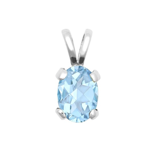 9ct White Gold 7x5 Blue Topaz Pendant