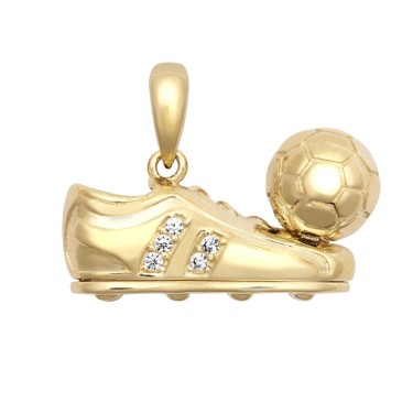 9ct Yellow Gold CZ set football + football boot pendant