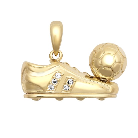 9ct Yellow Gold CZ set football + football boot pendant