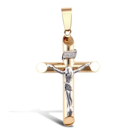 9ct Yellow And White Gold Crucifix Pendant