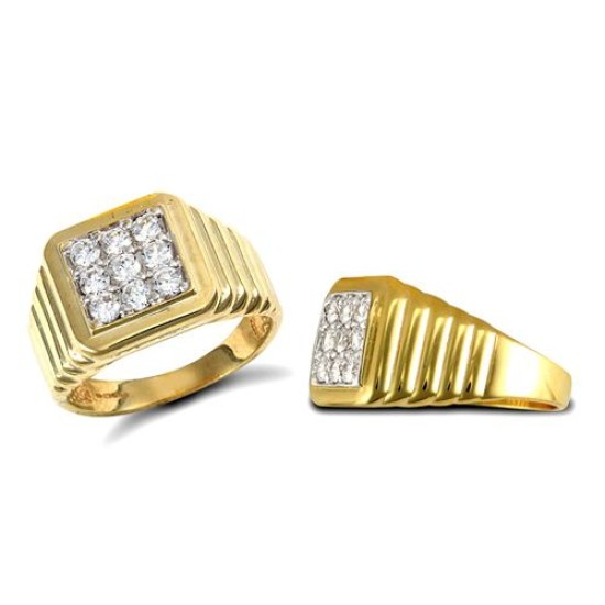 9ct Yellow Gold Gents Cubic Zirconia Ring
