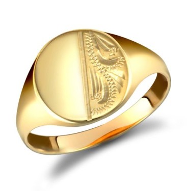 9ct Yellow Gold Signet Ring Half-Engraved