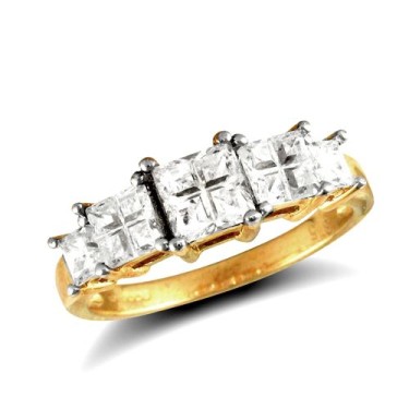 9ct Yellow Gold Cubic Zirconia Princess-Cut Ring
