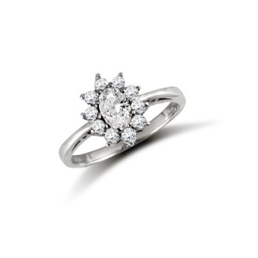 9ct White Ladies CZ Oval Cluster Ring