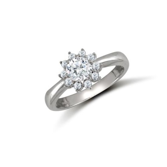 9ct White Ladies CZ Cluster Ring