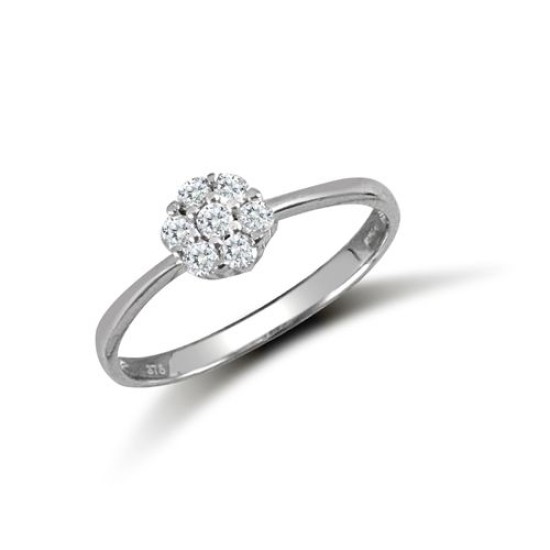 9ct White Ladies CZ 7 Stone Cluster Ring
