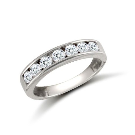 9ct White Ladies CZ Channel Set Half Et Ring